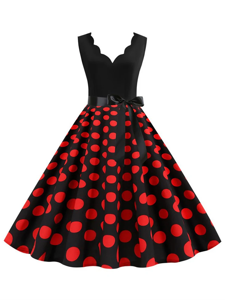 Short/Mini Cotton Blend V-Neck Sleeveless Printing Women's Vintage Dresses - Image 13