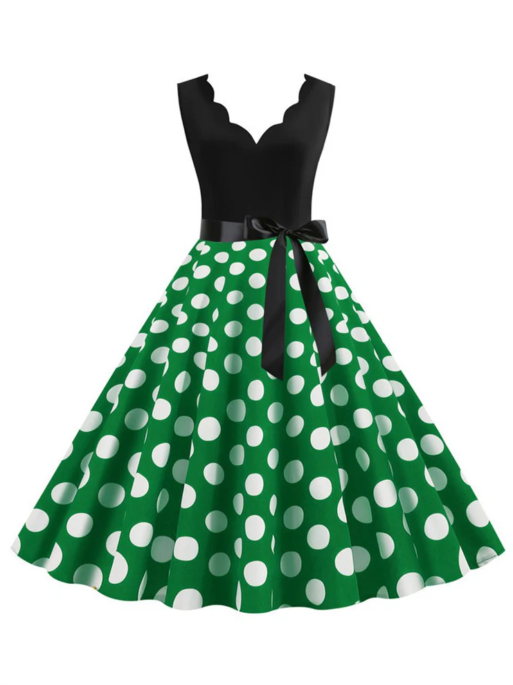 Short/Mini Cotton Blend V-Neck Sleeveless Printing Women's Vintage Dresses - Image 2