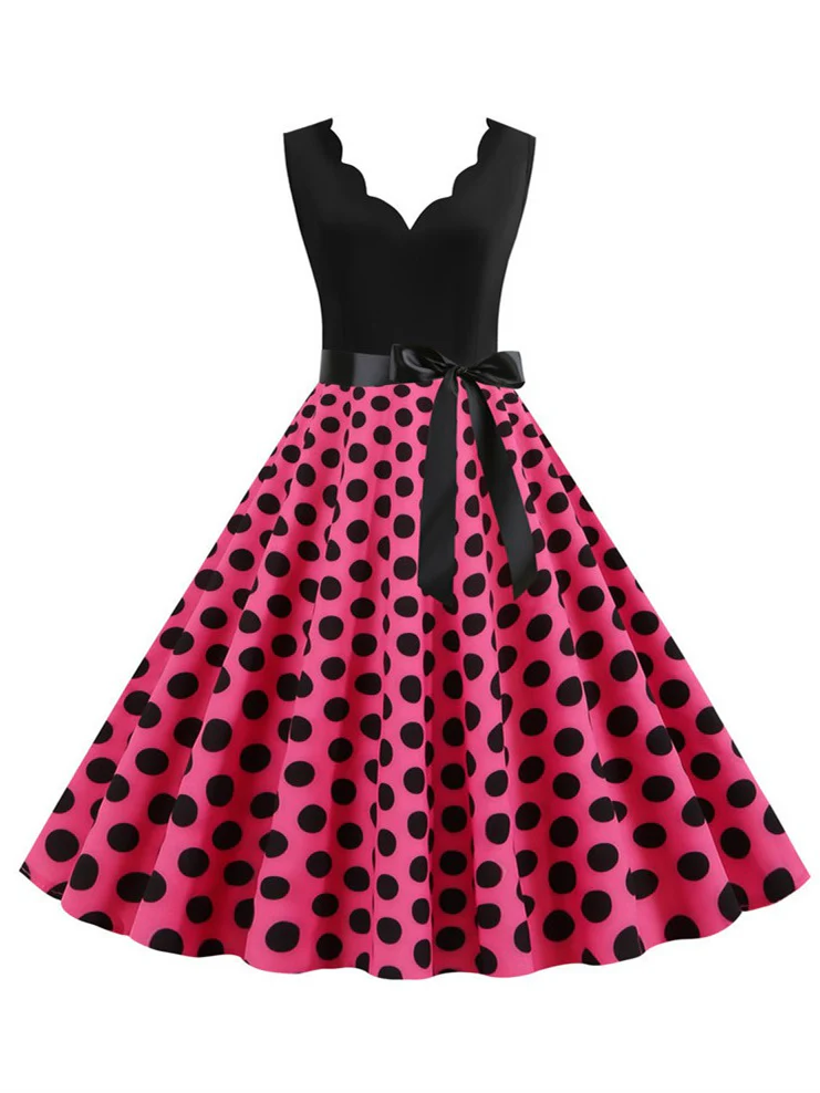 Short/Mini Cotton Blend V-Neck Sleeveless Printing Women's Vintage Dresses - Image 3