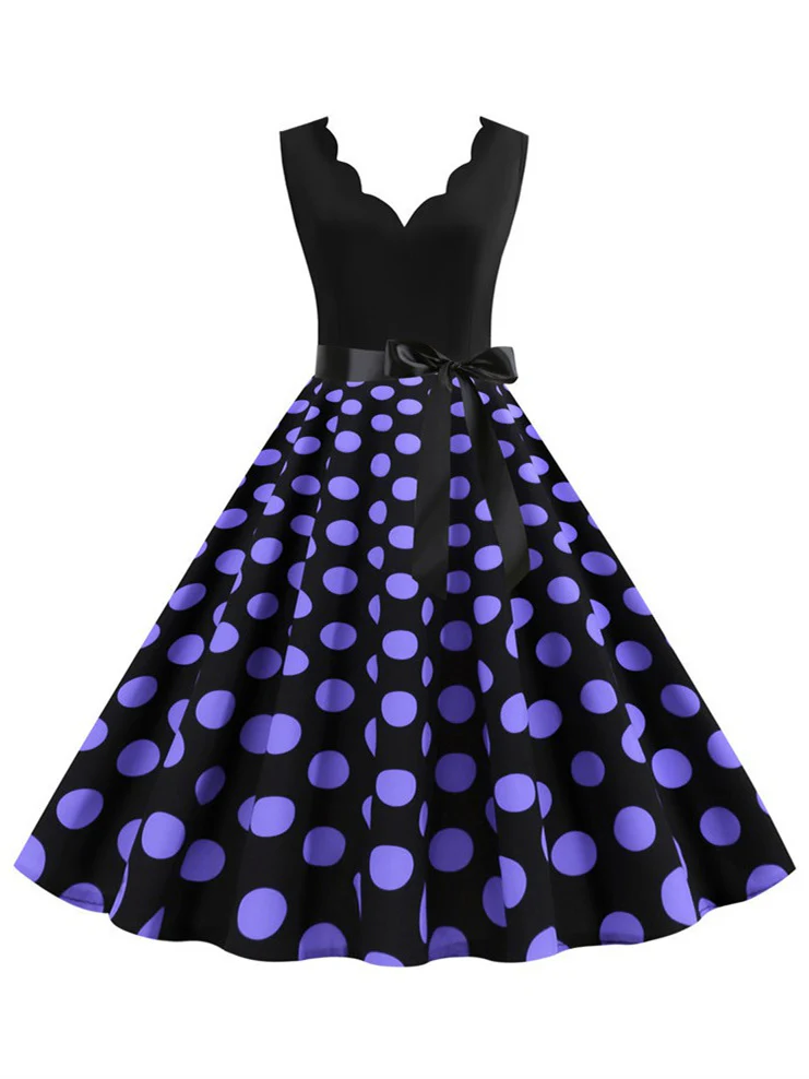 Short/Mini Cotton Blend V-Neck Sleeveless Printing Women's Vintage Dresses - Image 4