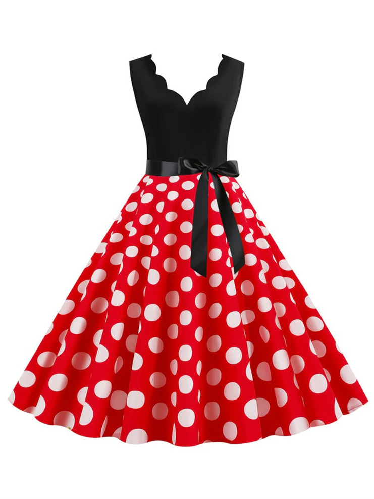 Short/Mini Cotton Blend V-Neck Sleeveless Printing Women's Vintage Dresses - Image 5