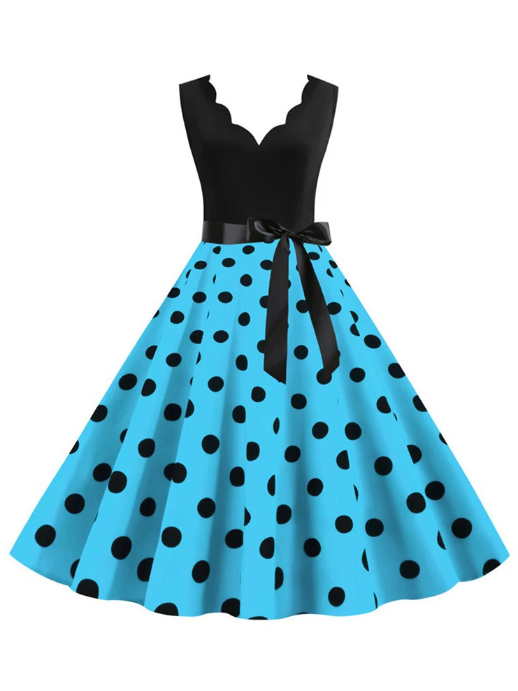 Short/Mini Cotton Blend V-Neck Sleeveless Printing Women's Vintage Dresses - Image 6
