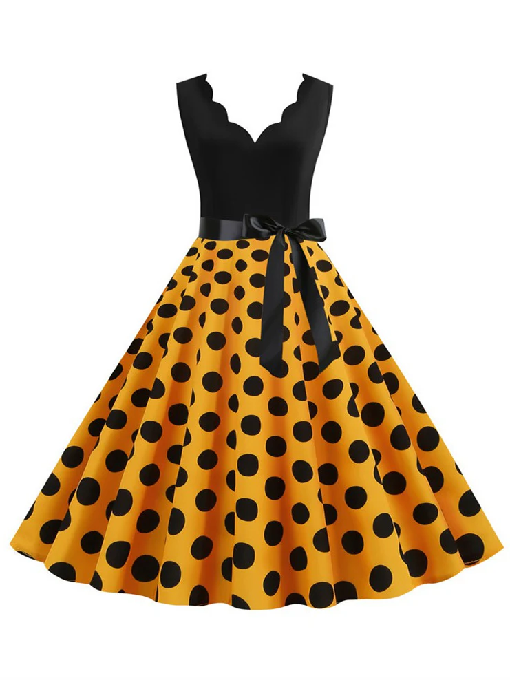Short/Mini Cotton Blend V-Neck Sleeveless Printing Women's Vintage Dresses - Image 7
