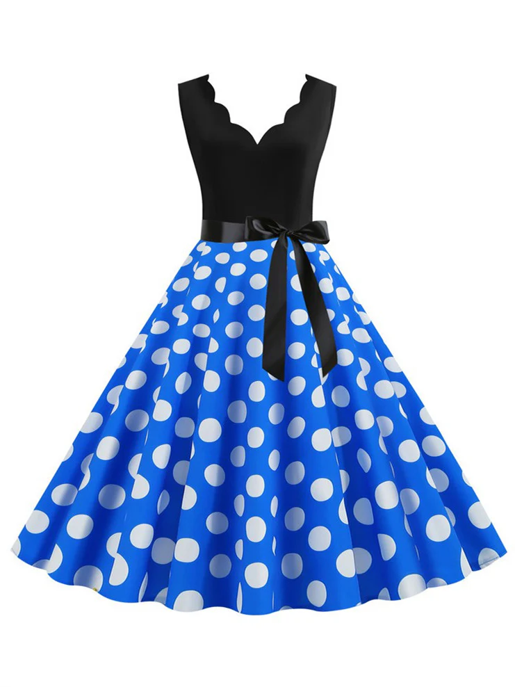 Short/Mini Cotton Blend V-Neck Sleeveless Printing Women's Vintage Dresses - Image 8
