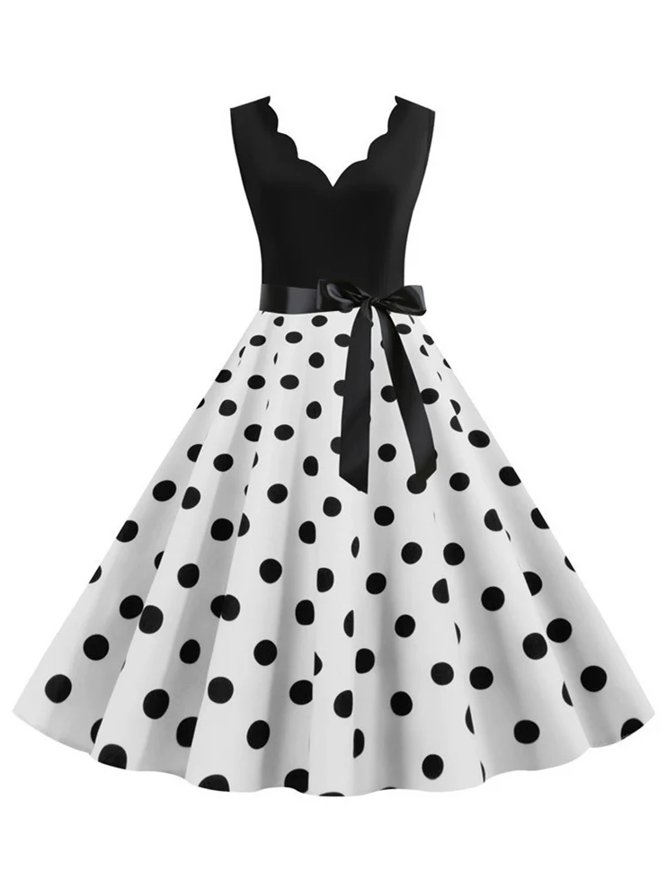 Short/Mini Cotton Blend V-Neck Sleeveless Printing Women's Vintage Dresses - Image 9
