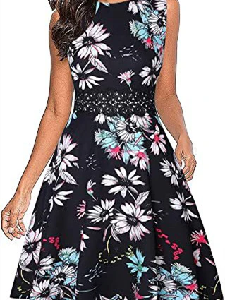 Short/Mini Polyester Scoop Neck Sleeveless Printing Women's Vintage Dresses - Image 13