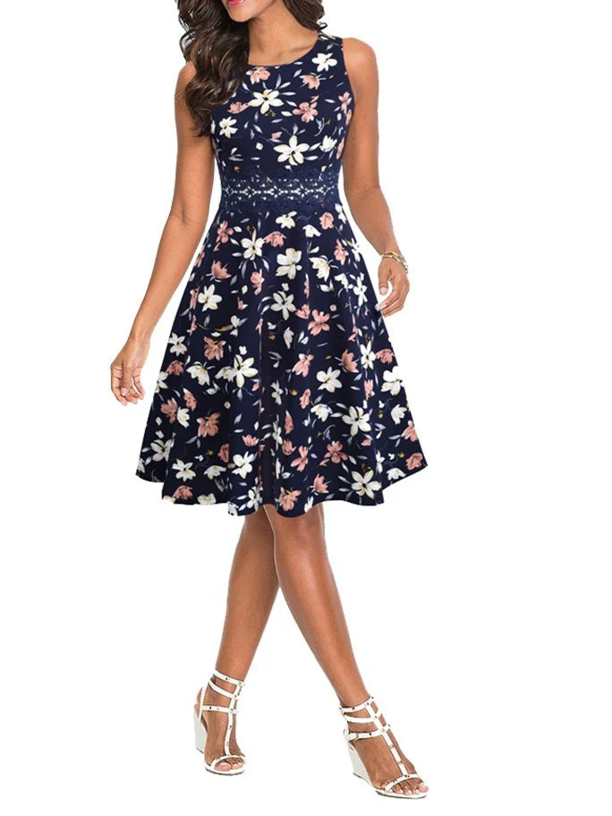 Short/Mini Polyester Scoop Neck Sleeveless Printing Women's Vintage Dresses - Image 5