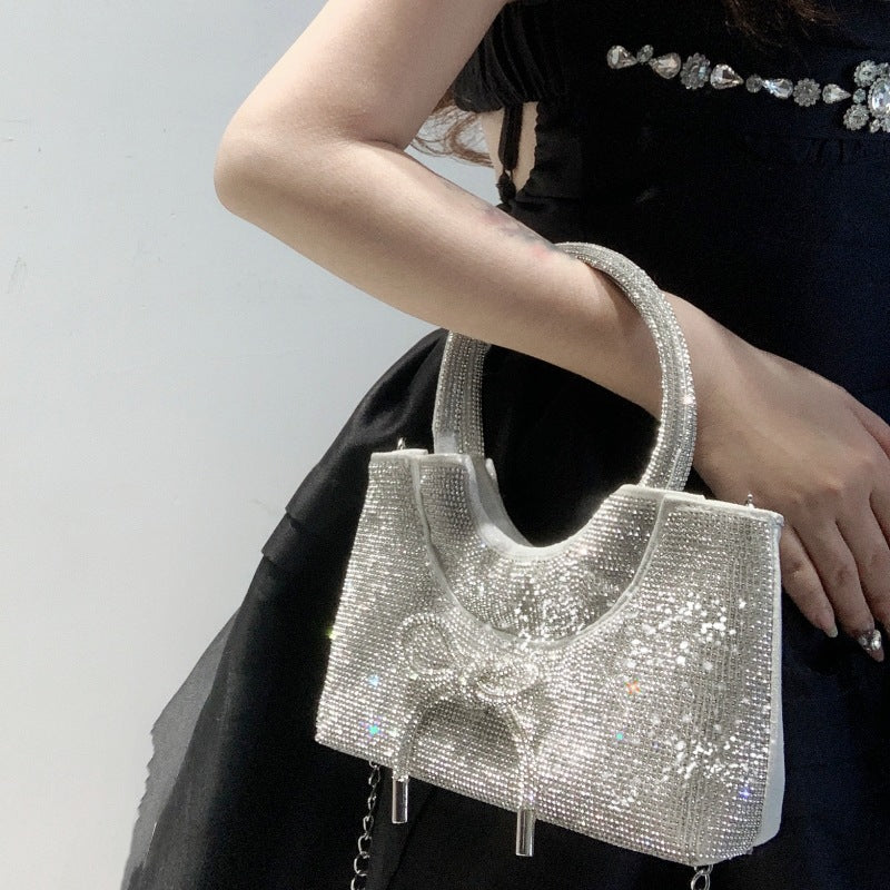 Silver Luxurious Sparkling Crystal Fashion Wedding Party Clutch Bag with Bowknot - Image 14