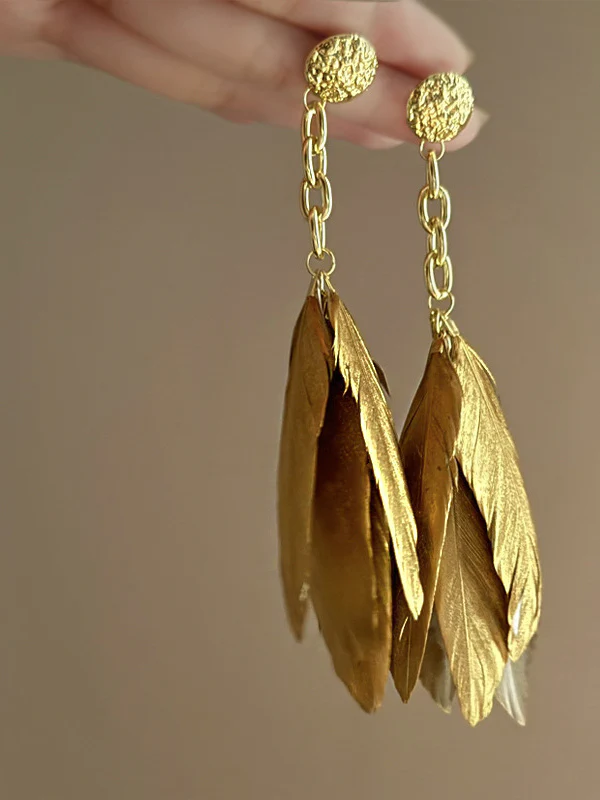 Silver Needle Round Feather Retro Temperament Earrings For Women - Image 3