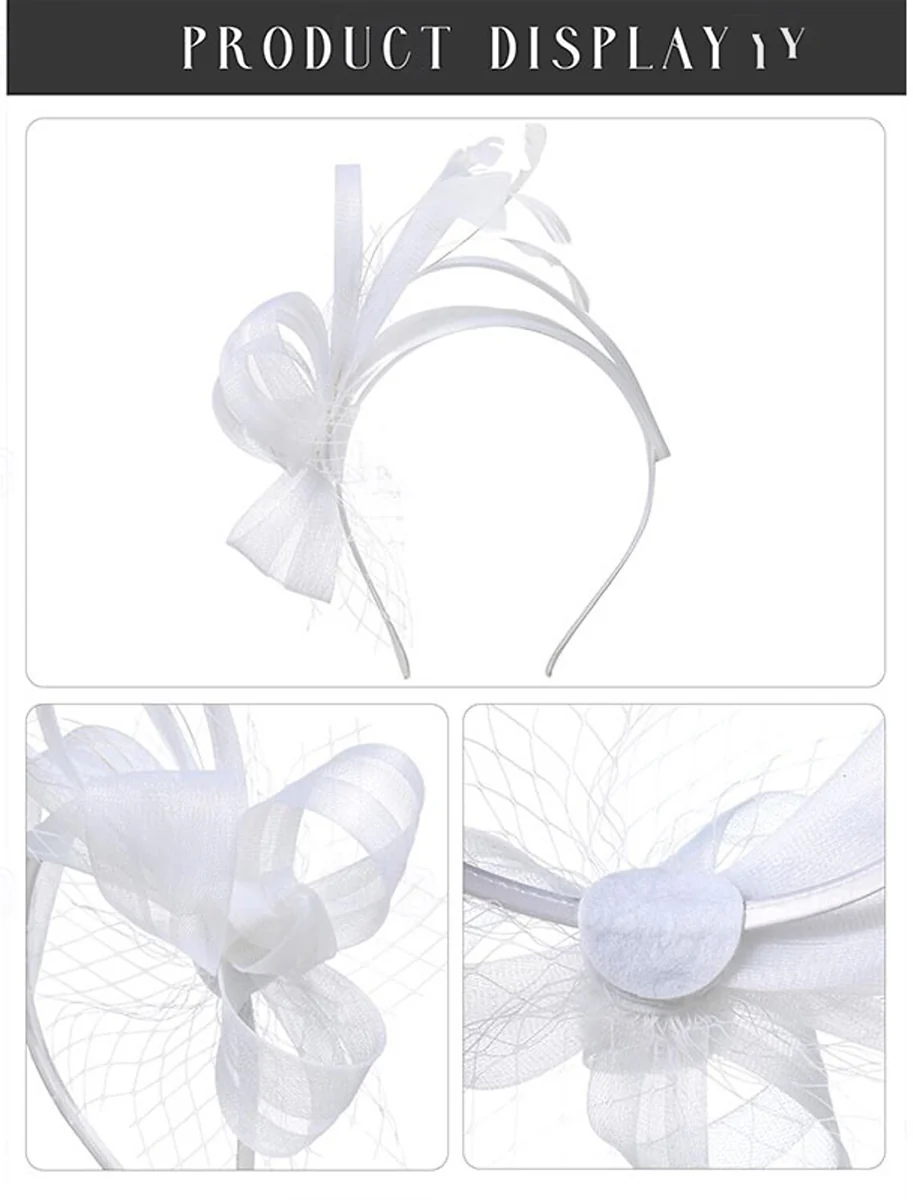 Simple White Feather Tea Party Cocktail Ladies Day Tulle Fascinator/Headband - Image 6