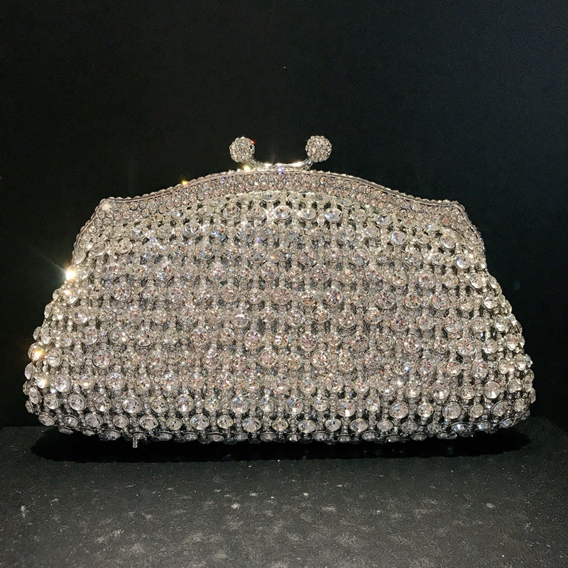 Skeleton Metal Retro Evening Party Clutch Bag with Irregular Rhinestones - Image 9