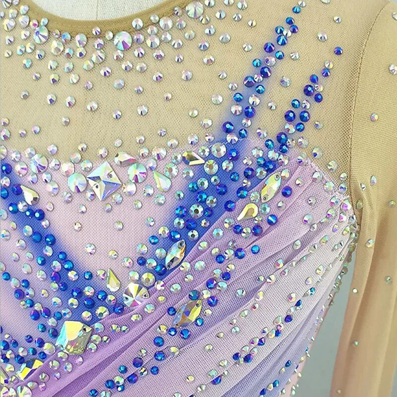 Sparkling Figure Skating Women's Girls' Long Sleeves Skating Training Dress - Image 4