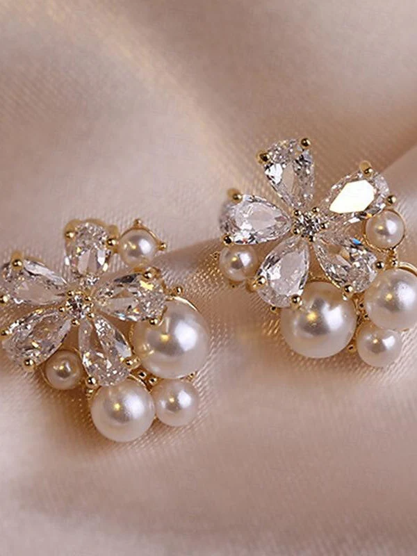 Stud Earrings For Women's Wedding Work Daily Classic Floral Gold Earrings