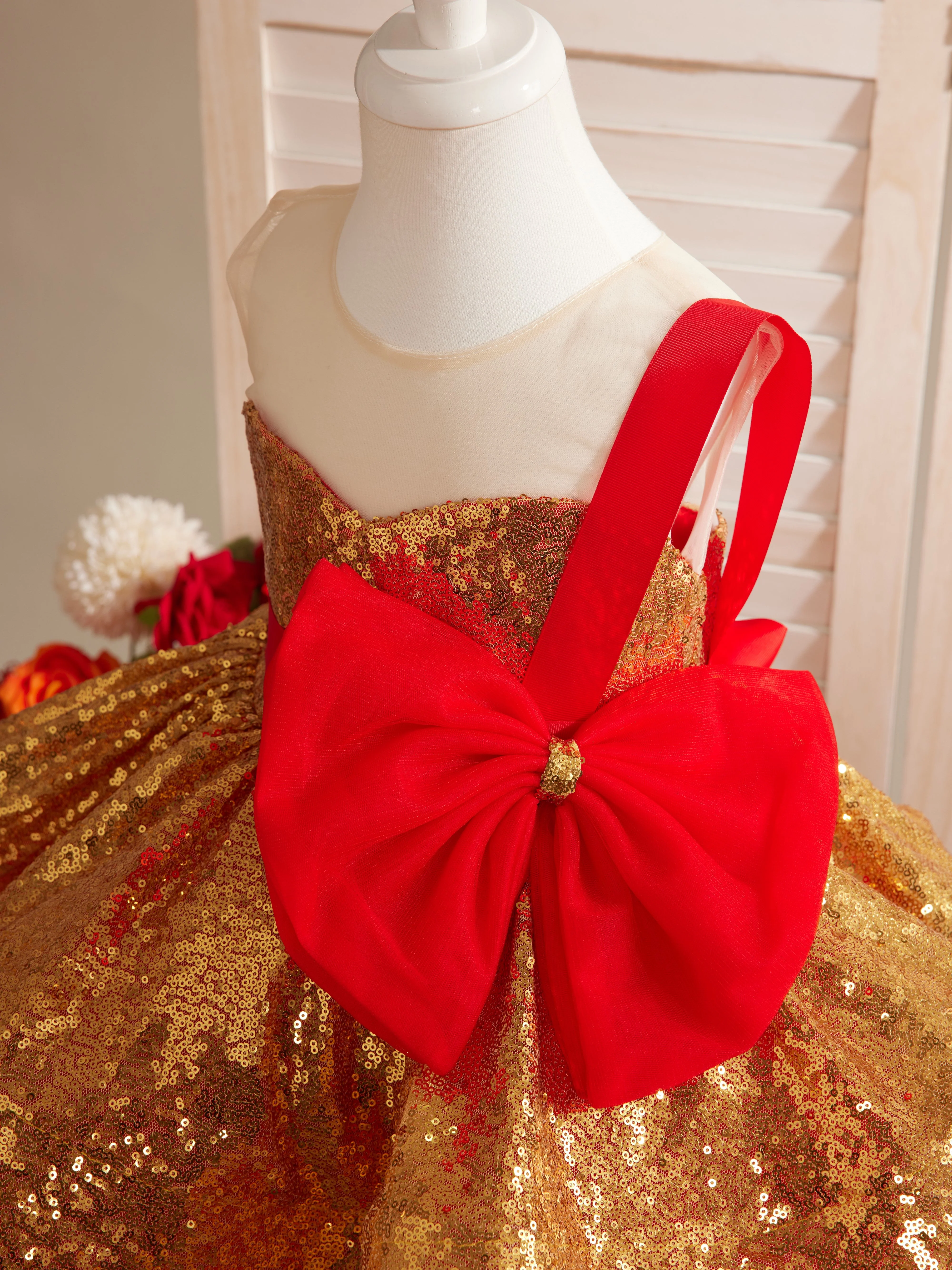 Stunning Red and Gold Sequin Baby Girl Dress - Image 4