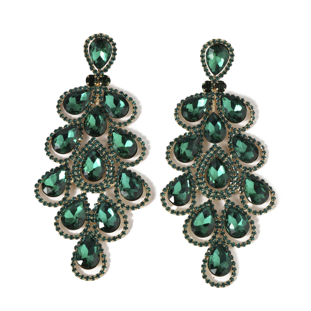 Stylish Exaggerated Rhinestone Luxury Long Drop Earrings - Image 2