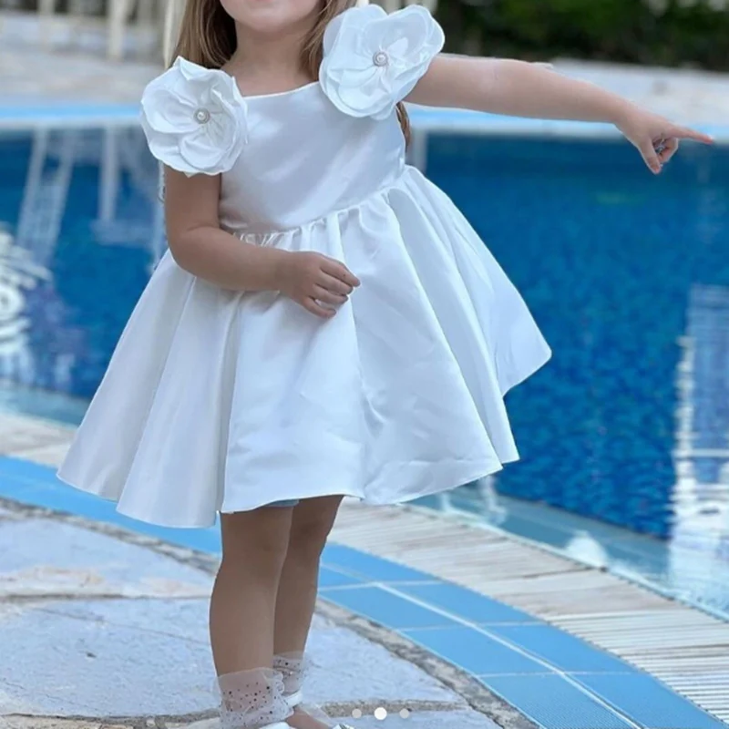 Sweet Ball Gown Off-the-Shoulder Flower Girl Dress with 3D Flower & Beadings - Image 3