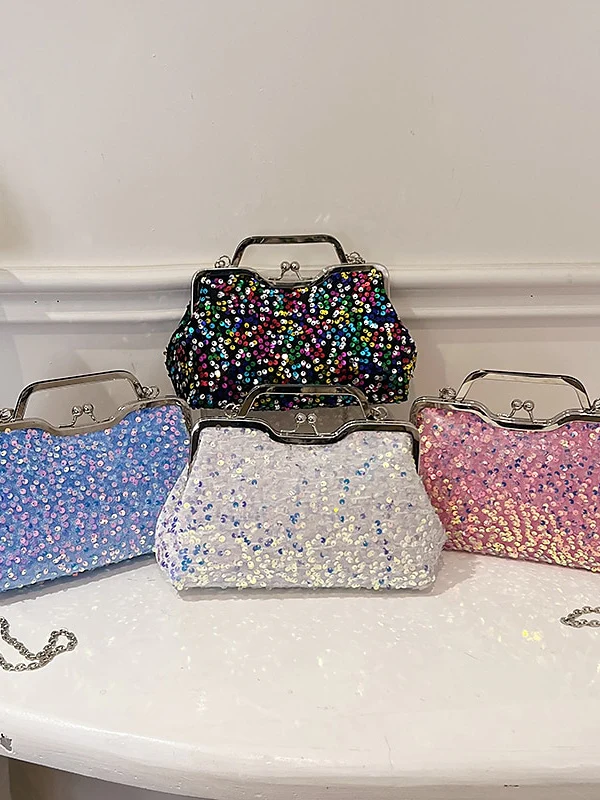 Synthetic Large Capacity Anti-Dust Solid Color Sequin Clutch Bags - Image 3