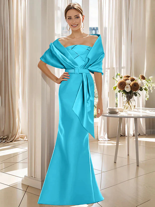Trumpet 2 Pieces Floor-Length Mother of the Bride & Groom Dresses with Wrap - Image 43