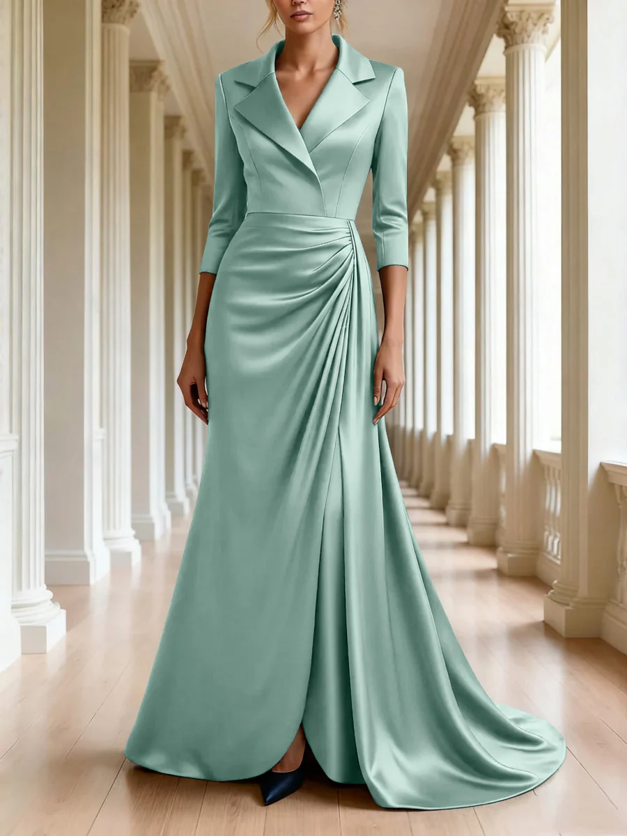 Trumpet/Mermaid 3/4 Sleeves V-Neck Mother of the Bride Dresses Floor-Length - Image 34