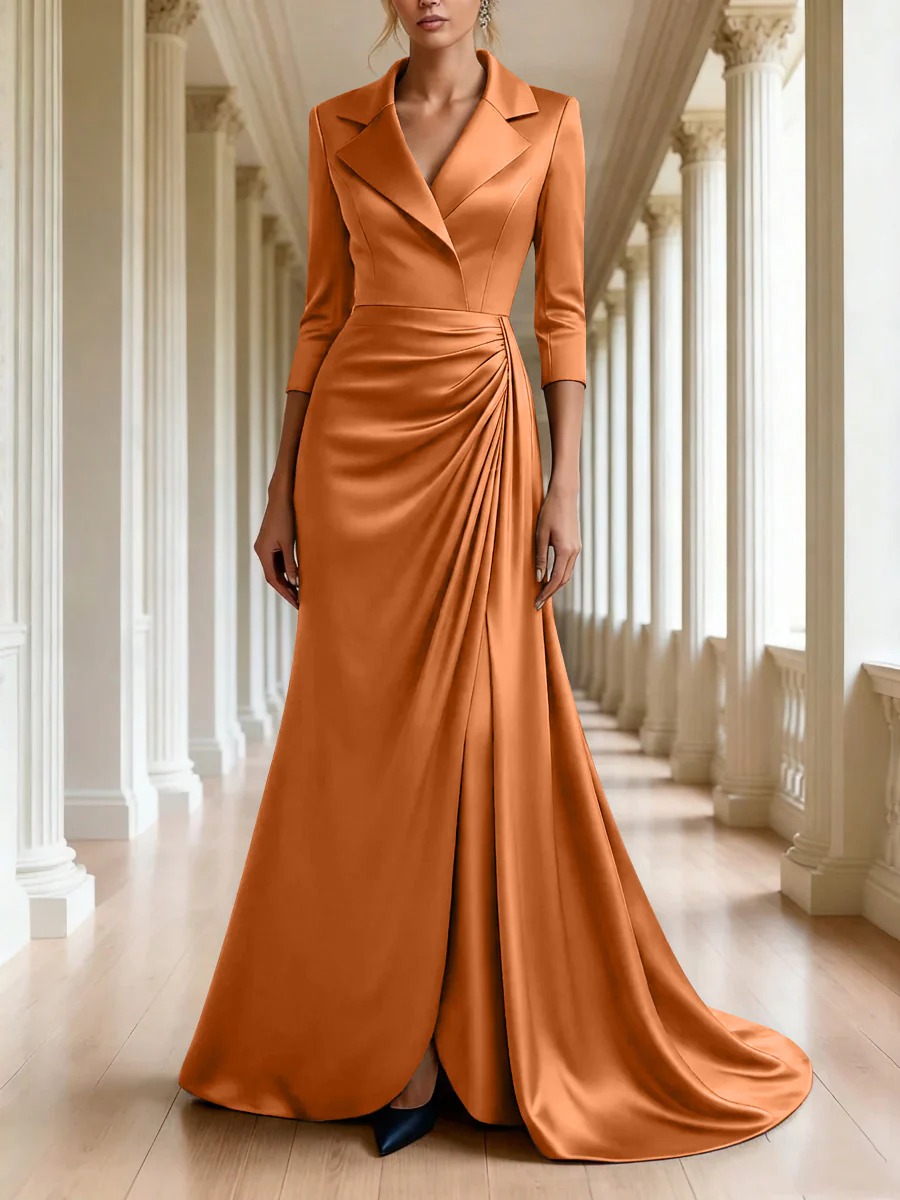 Trumpet/Mermaid 3/4 Sleeves V-Neck Mother of the Bride Dresses Floor-Length - Image 37