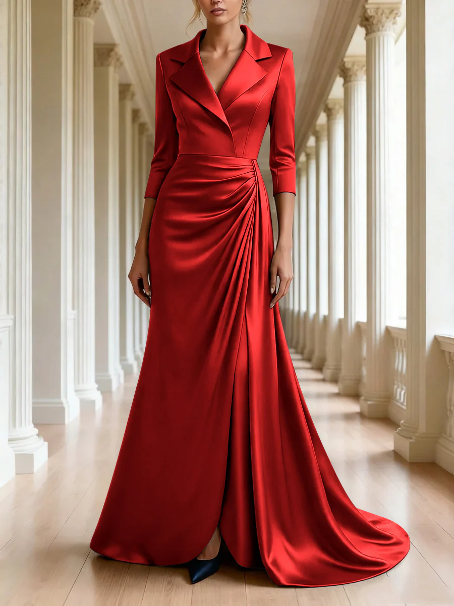 Trumpet/Mermaid 3/4 Sleeves V-Neck Mother of the Bride Dresses Floor-Length - Image 45