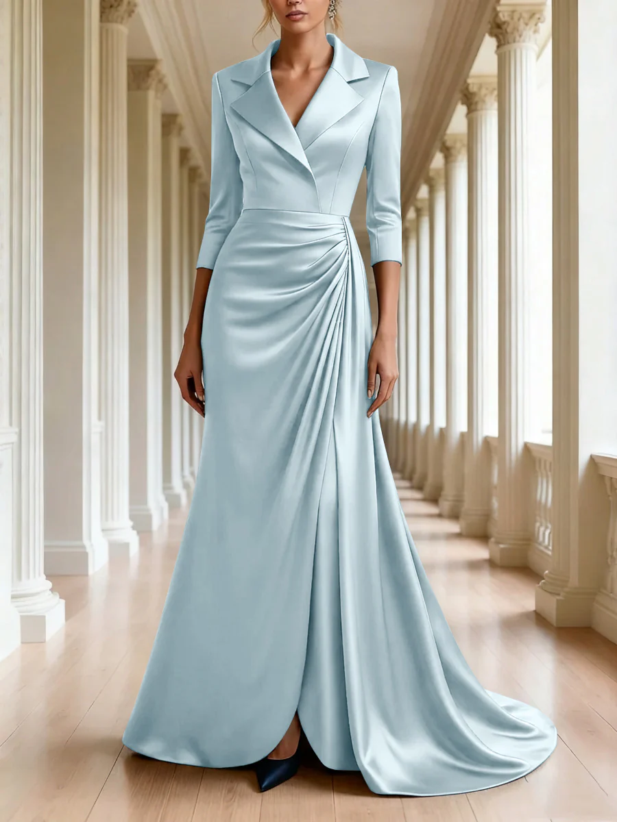 Trumpet/Mermaid 3/4 Sleeves V-Neck Mother of the Bride Dresses Floor-Length - Image 50