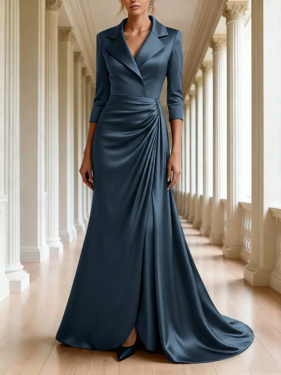 Trumpet/Mermaid 3/4 Sleeves V-Neck Mother of the Bride Dresses Floor-Length - Image 52
