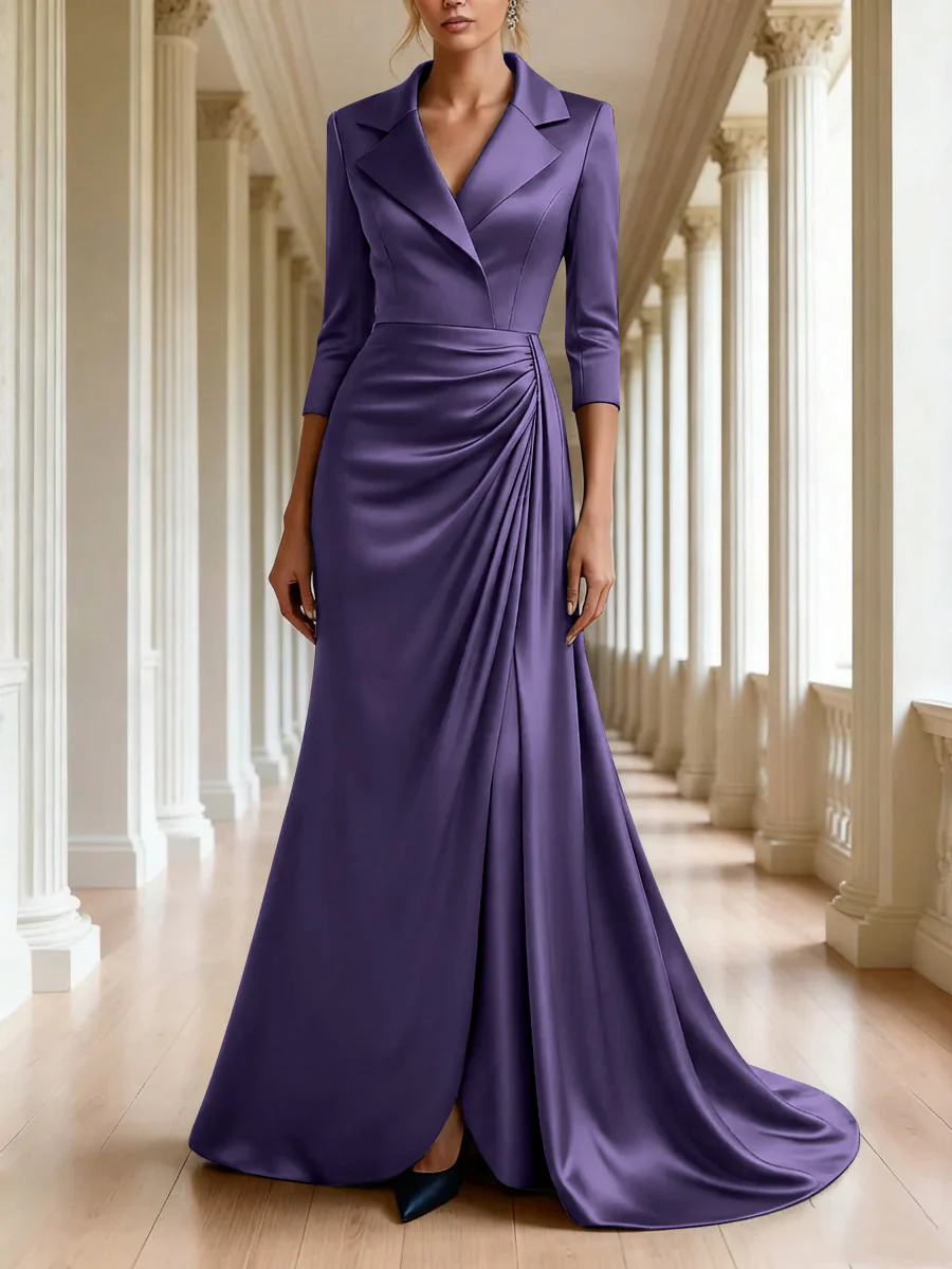 Trumpet/Mermaid 3/4 Sleeves V-Neck Mother of the Bride Dresses Floor-Length - Image 53