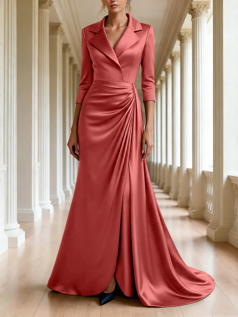 Trumpet/Mermaid 3/4 Sleeves V-Neck Mother of the Bride Dresses Floor-Length - Image 55