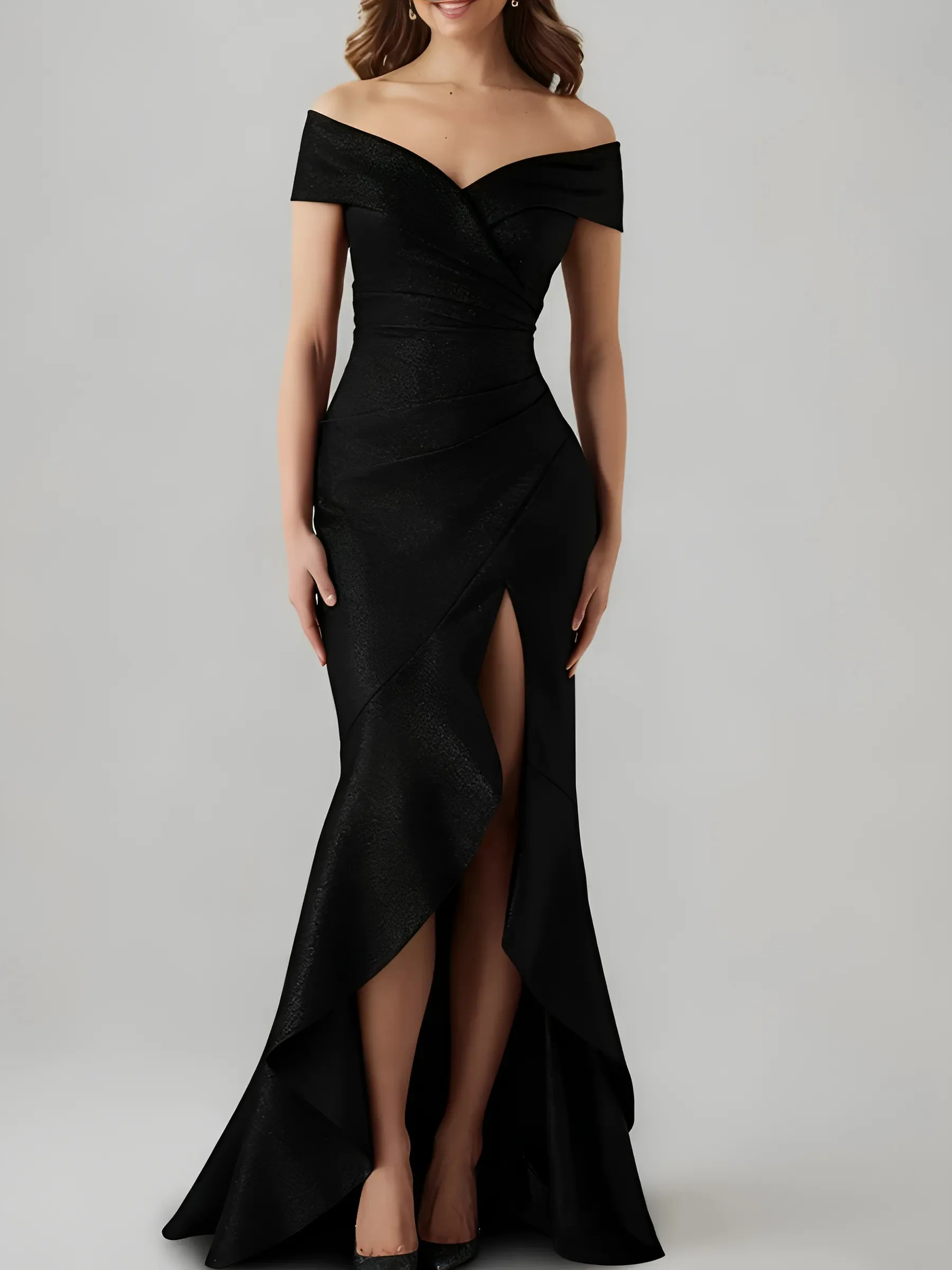 Trumpet/Mermaid Off-the-Shoulder Evening Dresses Ruffles Metallic Thread Party Dresses