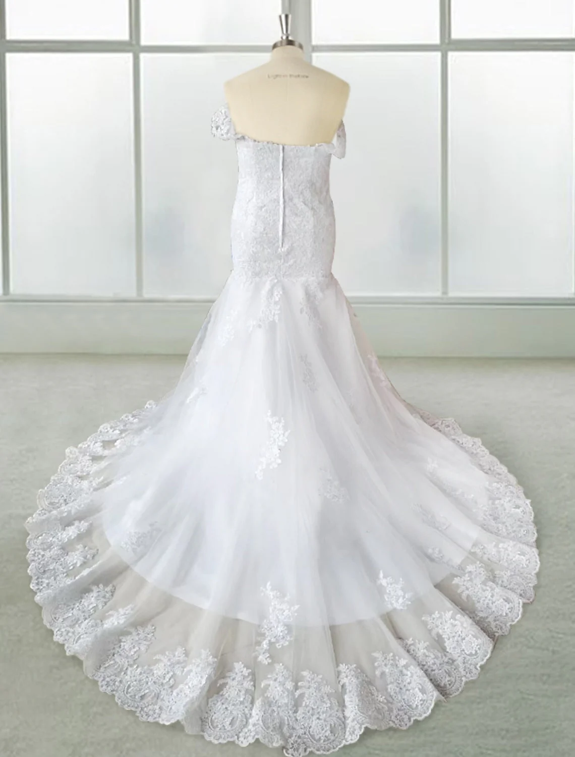 Trumpet/Mermaid Off-the-Shoulder Floor-length Lace Wedding Dress - Image 3