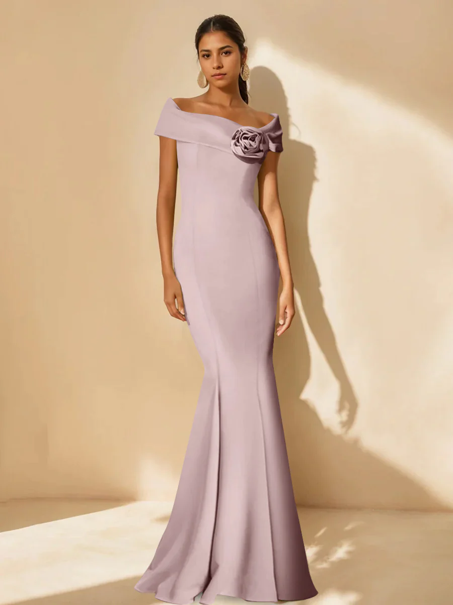 Trumpet/Mermaid Off-the-Shoulder Minimalist Mother of the Bride Dresses with Detachable Flower - Image 12