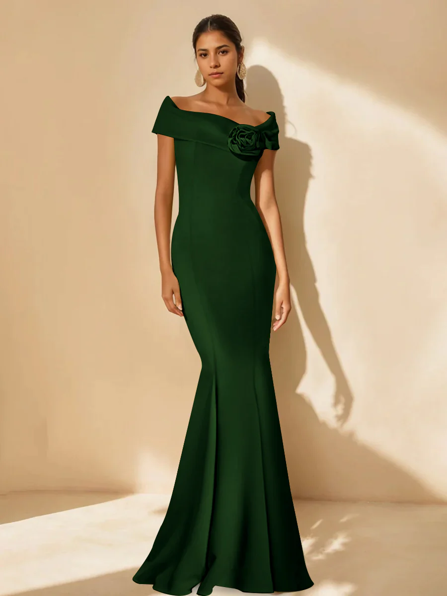 Trumpet/Mermaid Off-the-Shoulder Minimalist Mother of the Bride Dresses with Detachable Flower - Image 20