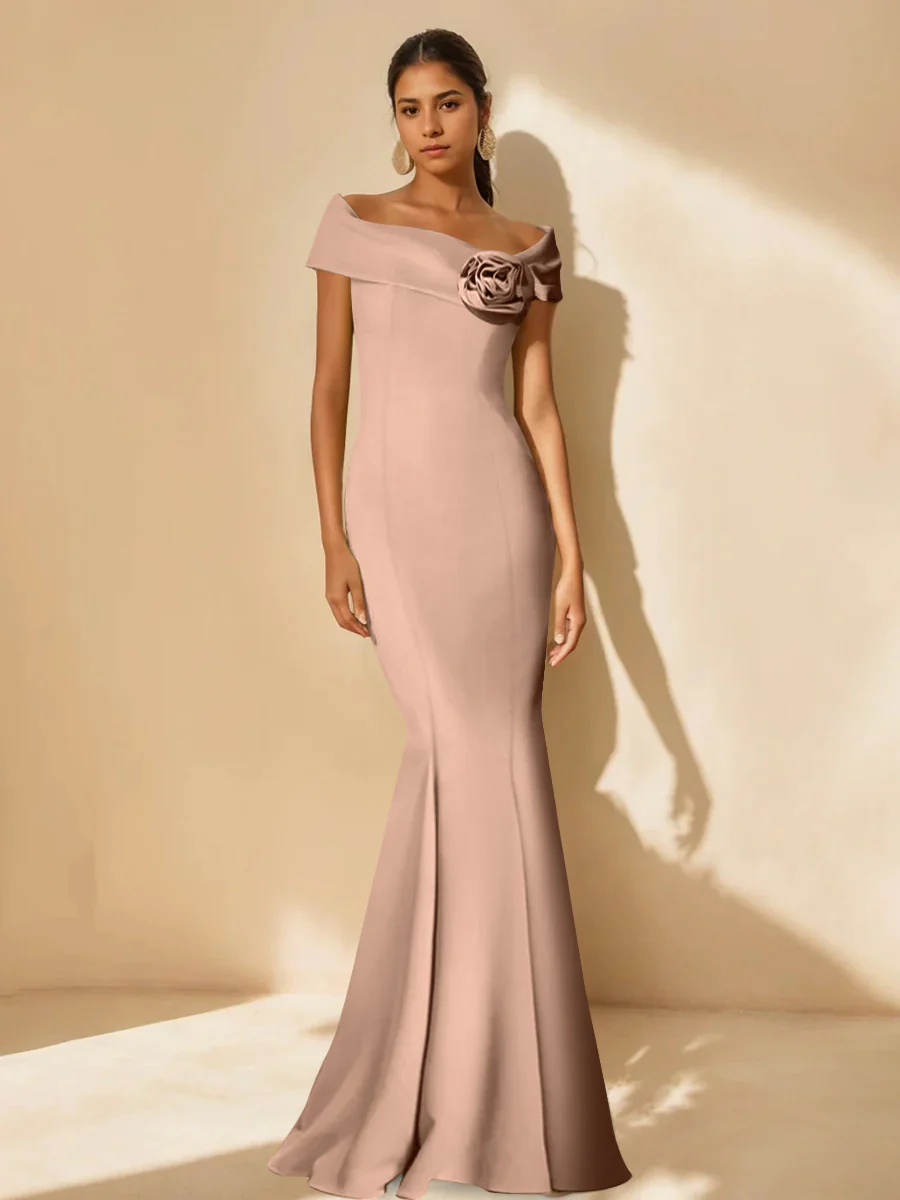 Trumpet/Mermaid Off-the-Shoulder Minimalist Mother of the Bride Dresses with Detachable Flower - Image 22