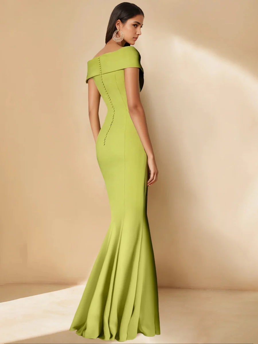 Trumpet/Mermaid Off-the-Shoulder Minimalist Mother of the Bride Dresses with Detachable Flower - Image 3