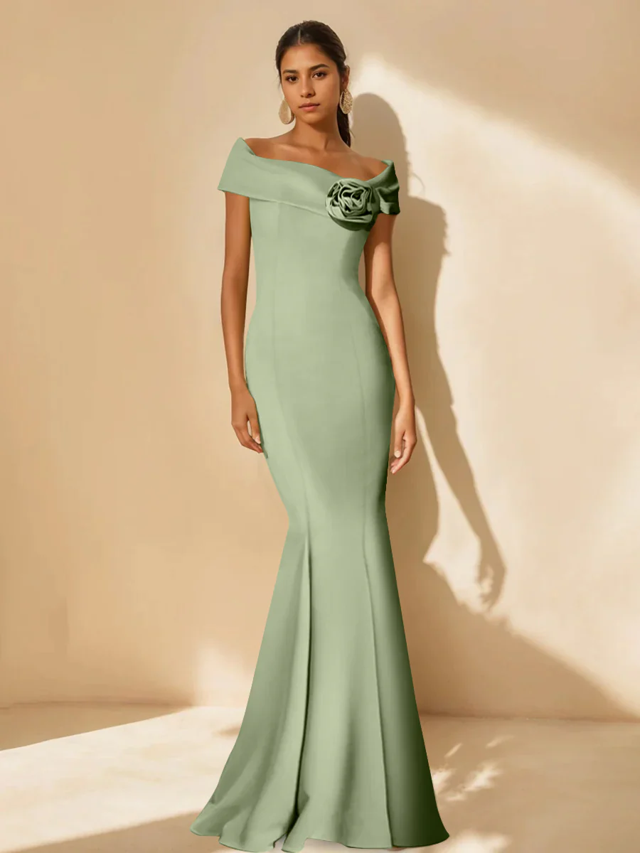 Trumpet/Mermaid Off-the-Shoulder Minimalist Mother of the Bride Dresses with Detachable Flower - Image 42