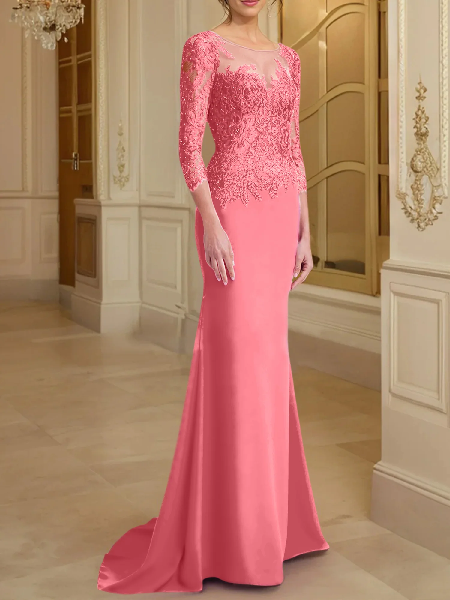 Trumpet/Mermaid Scoop Long Sleeves Mother of the Bride Dresses With Lace - Image 13
