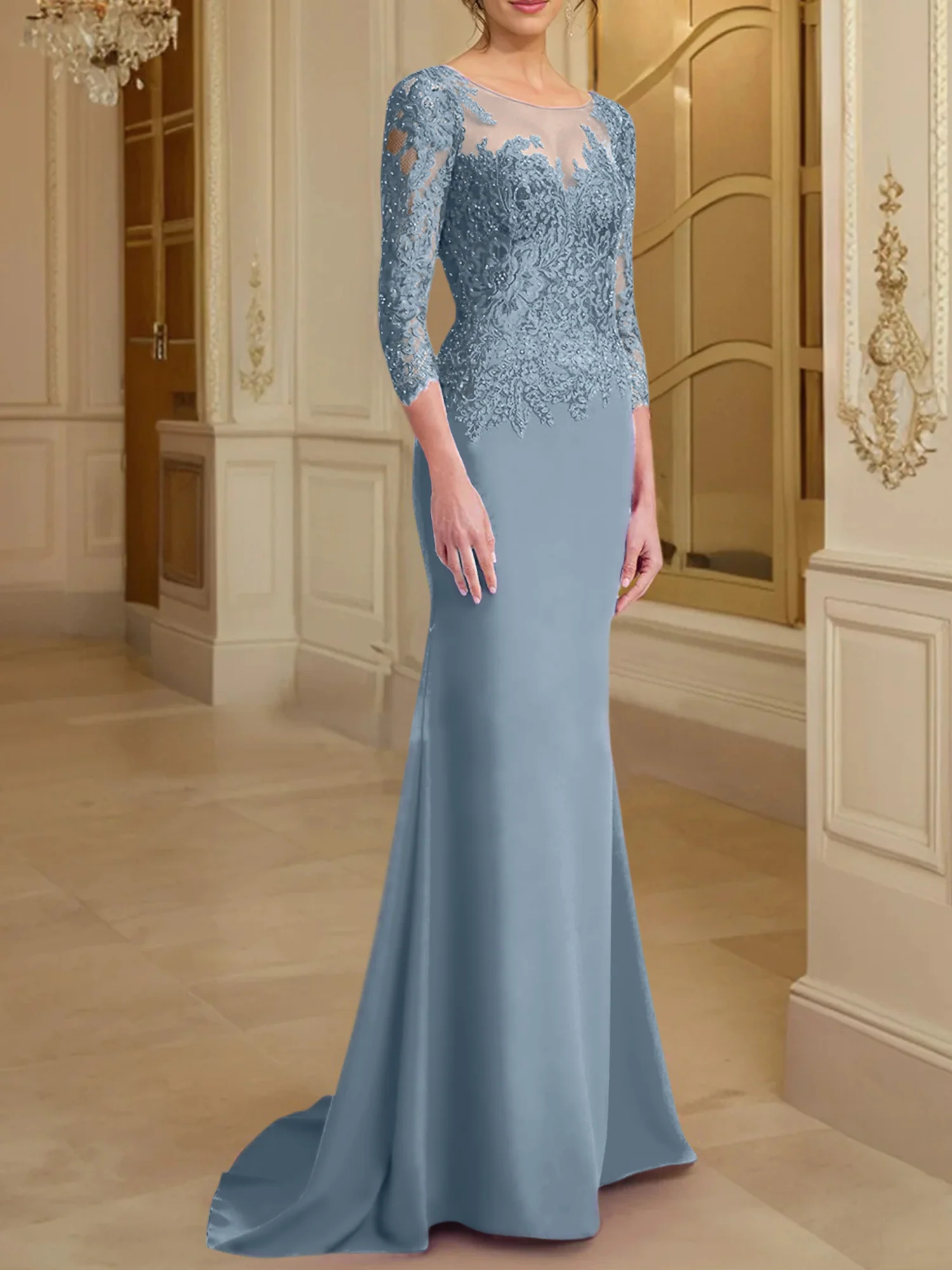 Trumpet/Mermaid Scoop Long Sleeves Mother of the Bride Dresses With Lace - Image 16