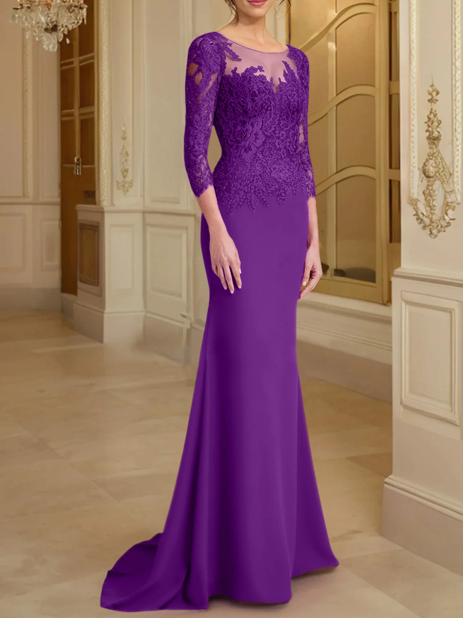 Trumpet/Mermaid Scoop Long Sleeves Mother of the Bride Dresses With Lace - Image 25