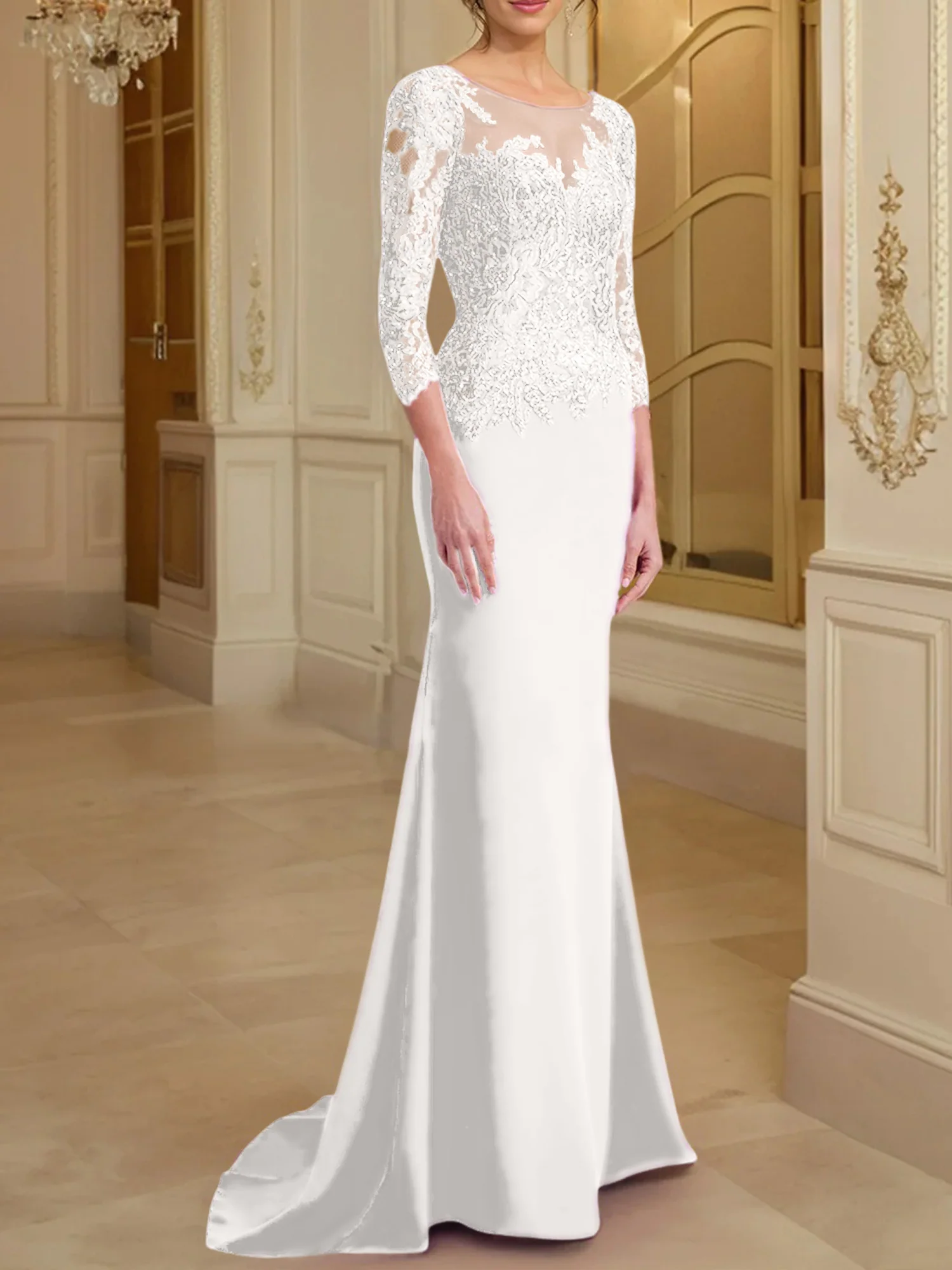Trumpet/Mermaid Scoop Long Sleeves Mother of the Bride Dresses With Lace - Image 29