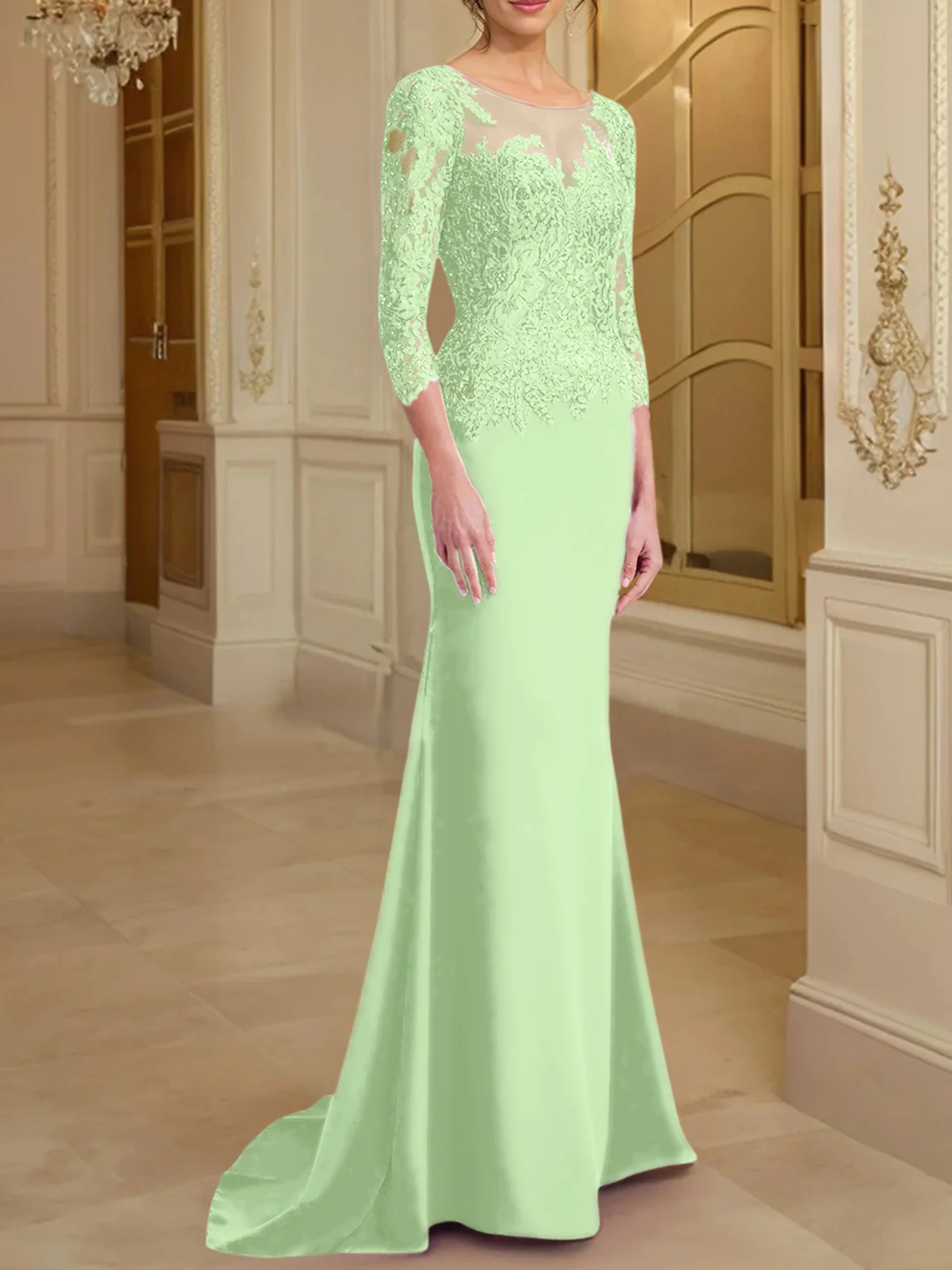 Trumpet/Mermaid Scoop Long Sleeves Mother of the Bride Dresses With Lace - Image 40