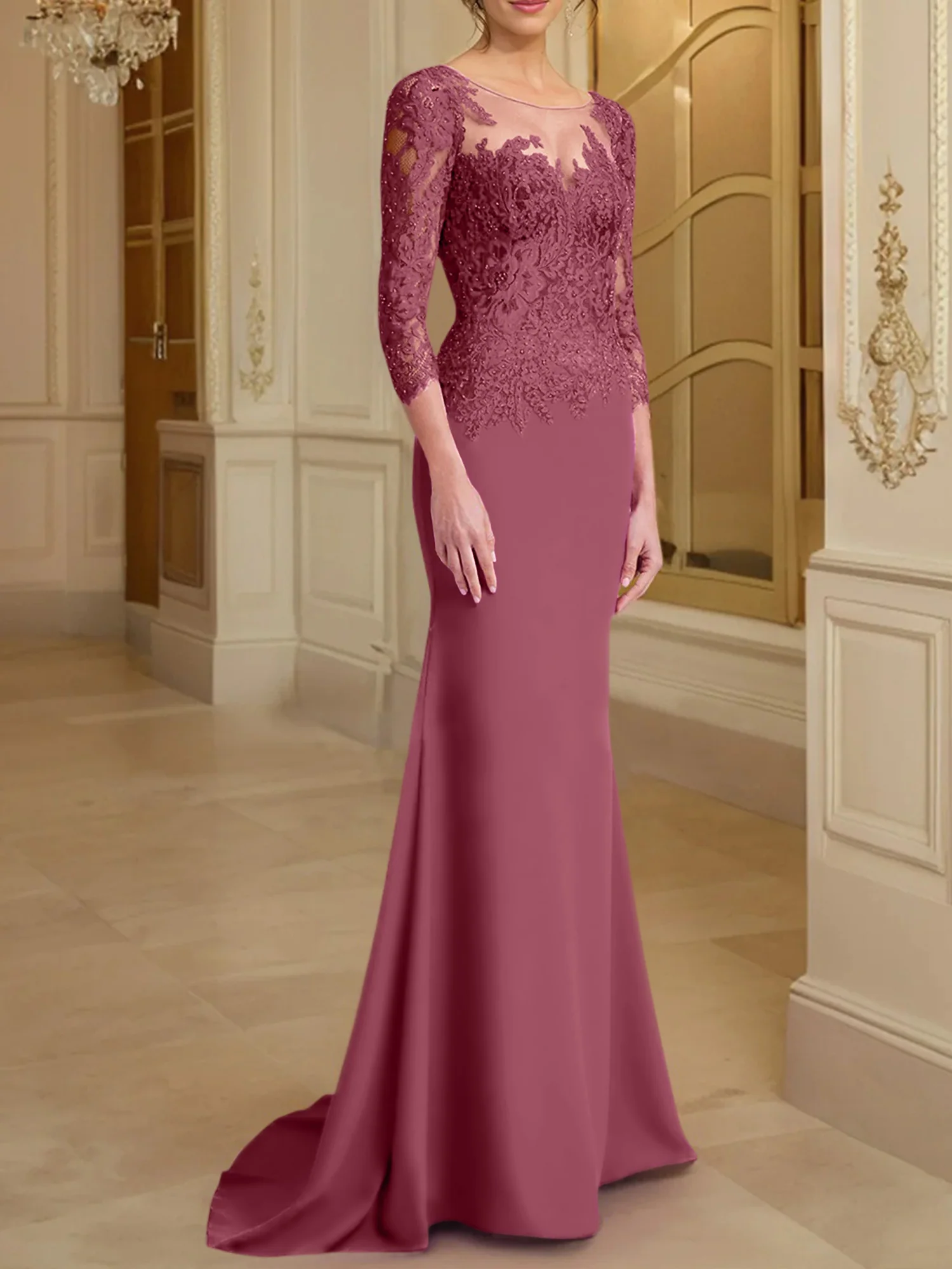 Trumpet/Mermaid Scoop Long Sleeves Mother of the Bride Dresses With Lace - Image 42