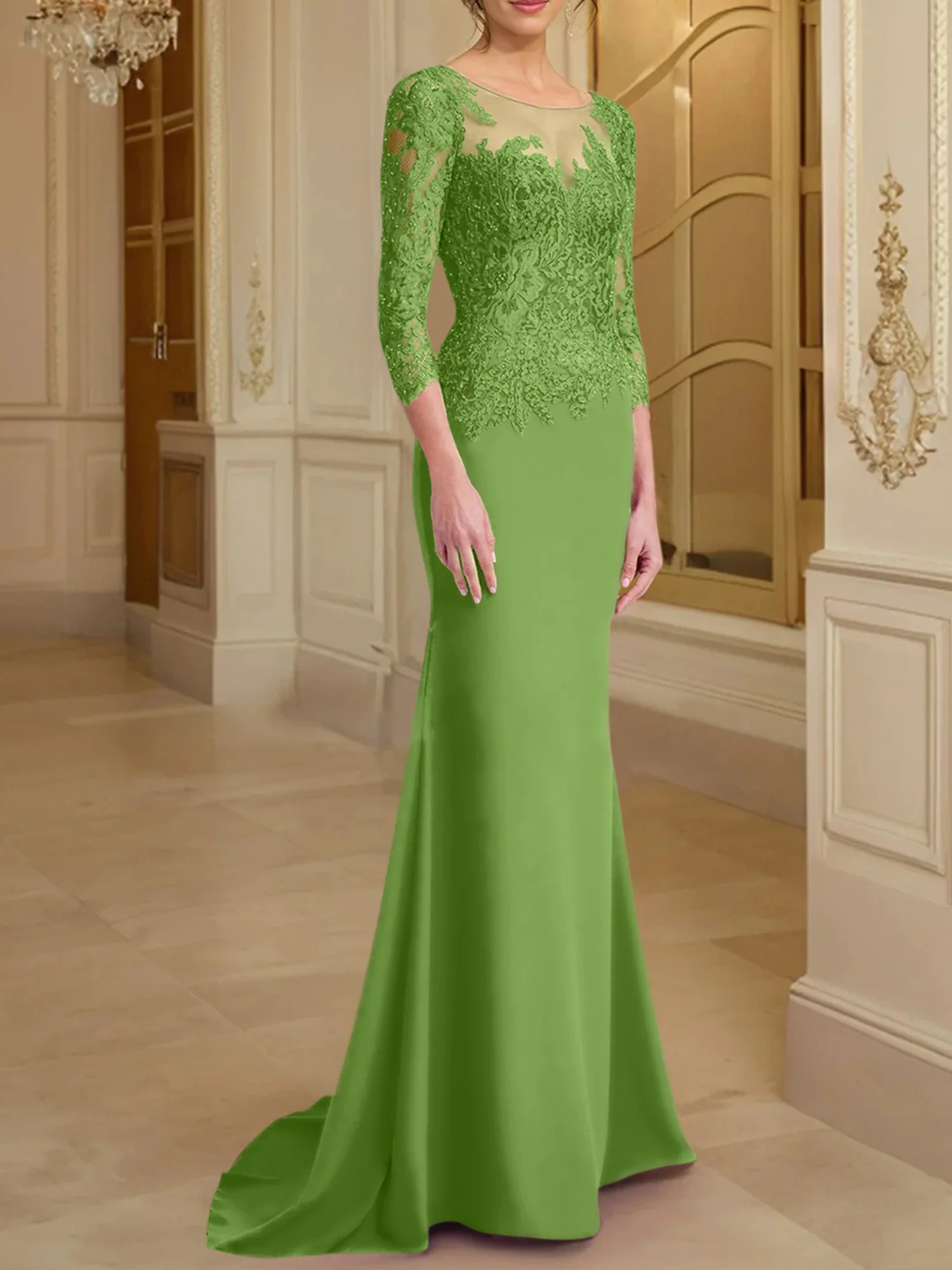 Trumpet/Mermaid Scoop Long Sleeves Mother of the Bride Dresses With Lace - Image 46