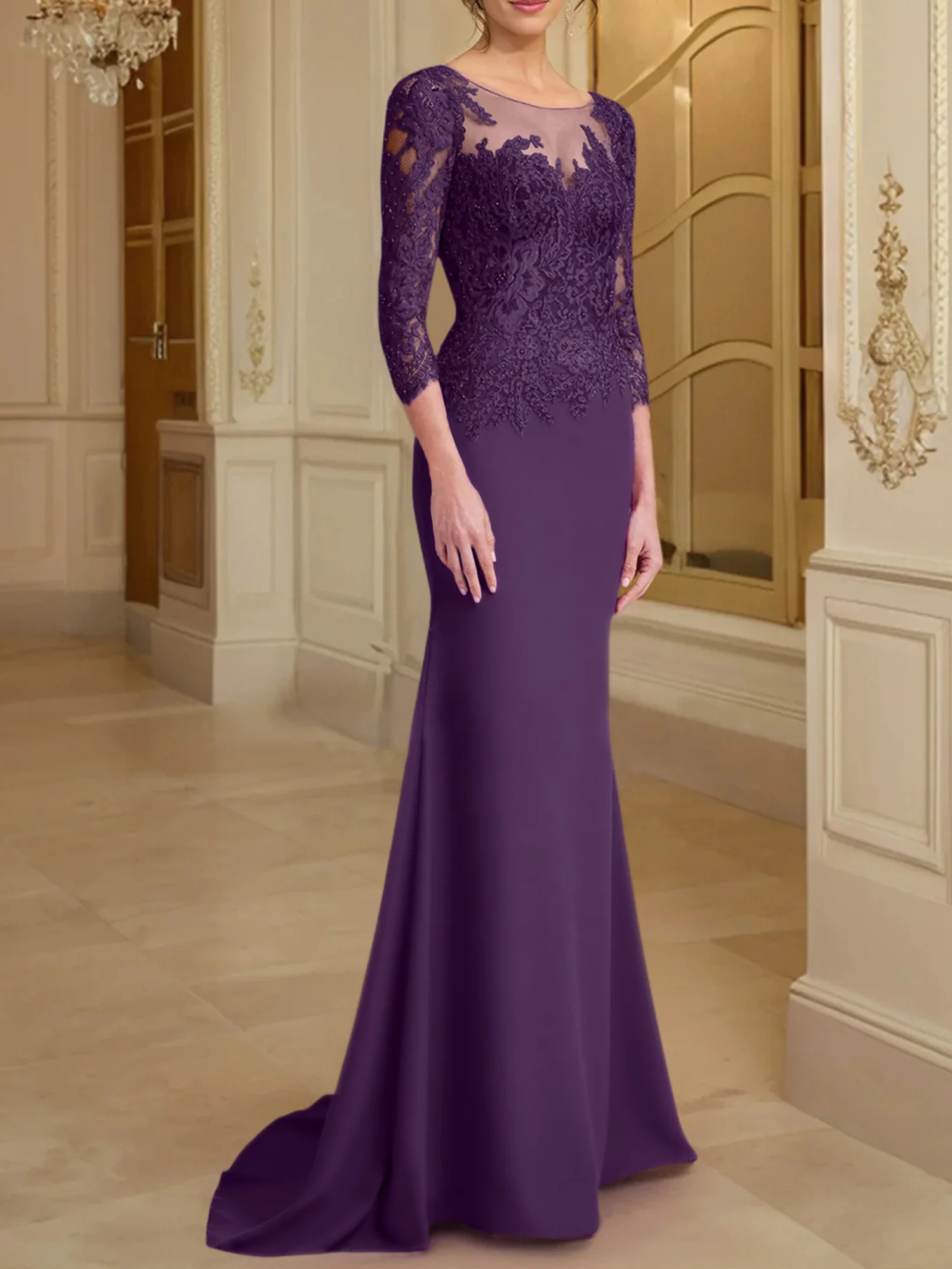 Trumpet/Mermaid Scoop Long Sleeves Mother of the Bride Dresses With Lace - Image 53