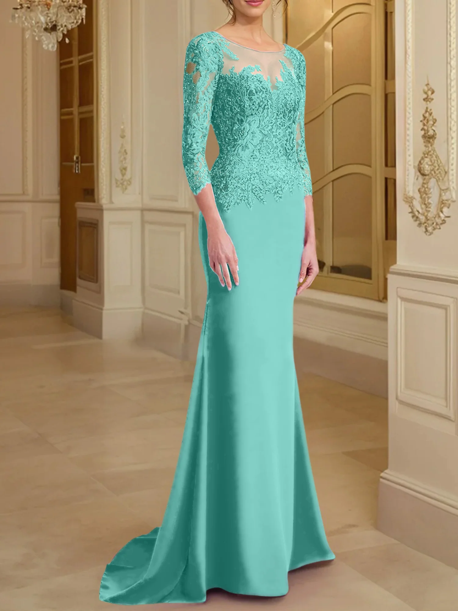 Trumpet/Mermaid Scoop Long Sleeves Mother of the Bride Dresses With Lace - Image 68