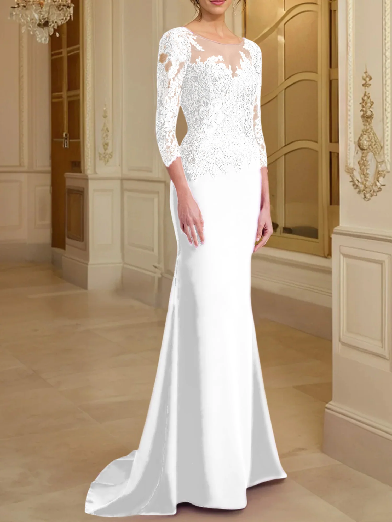 Trumpet/Mermaid Scoop Long Sleeves Mother of the Bride Dresses With Lace - Image 69