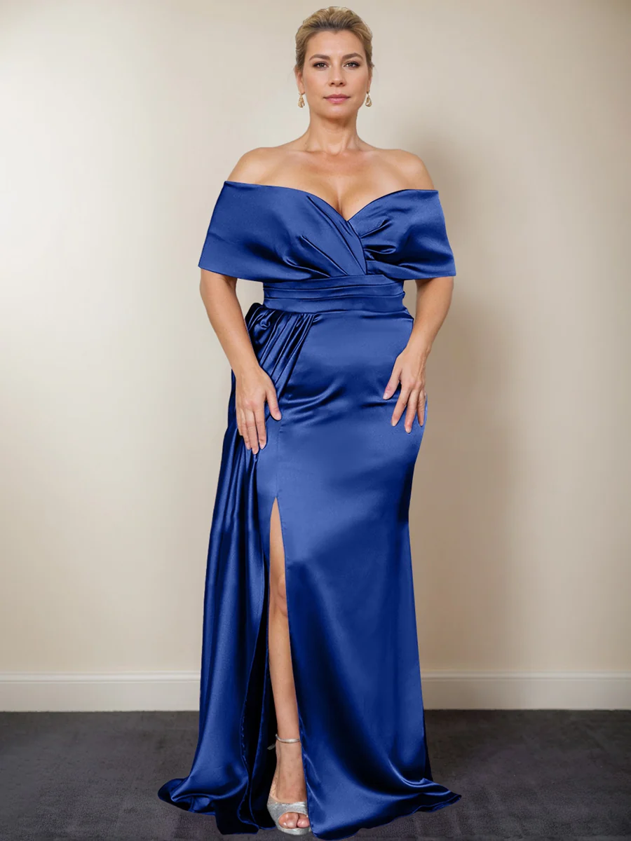 Trumpet/Mermaid Off-the-Shoulder Plus Size Mother of the Bride Dresses with Split Side - Image 13
