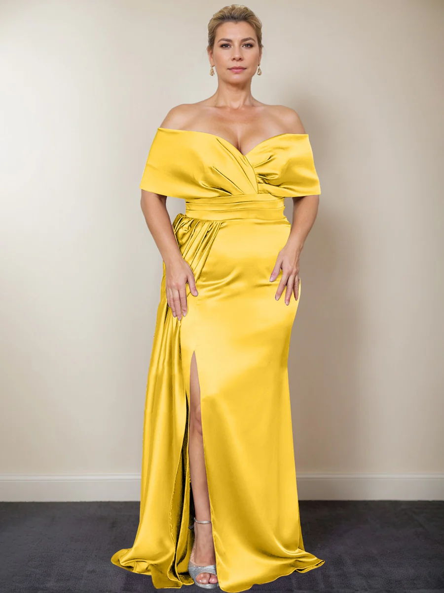 Trumpet/Mermaid Off-the-Shoulder Plus Size Mother of the Bride Dresses with Split Side - Image 22