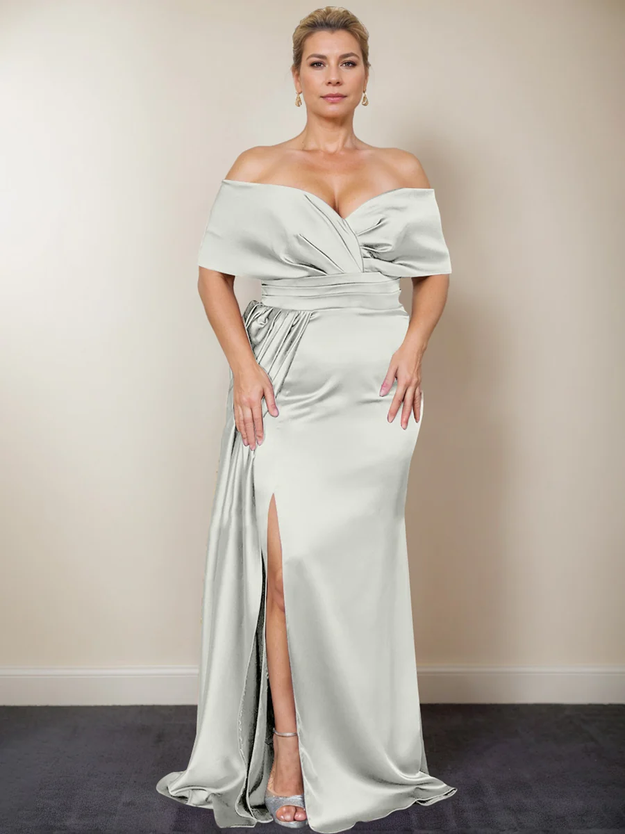 Trumpet/Mermaid Off-the-Shoulder Plus Size Mother of the Bride Dresses with Split Side - Image 58