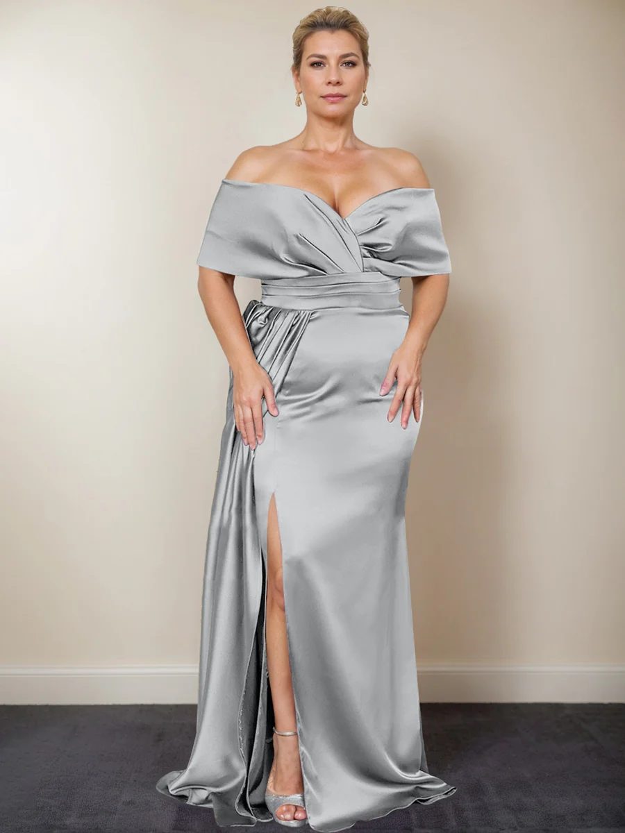 Trumpet/Mermaid Off-the-Shoulder Plus Size Mother of the Bride Dresses with Split Side - Image 59